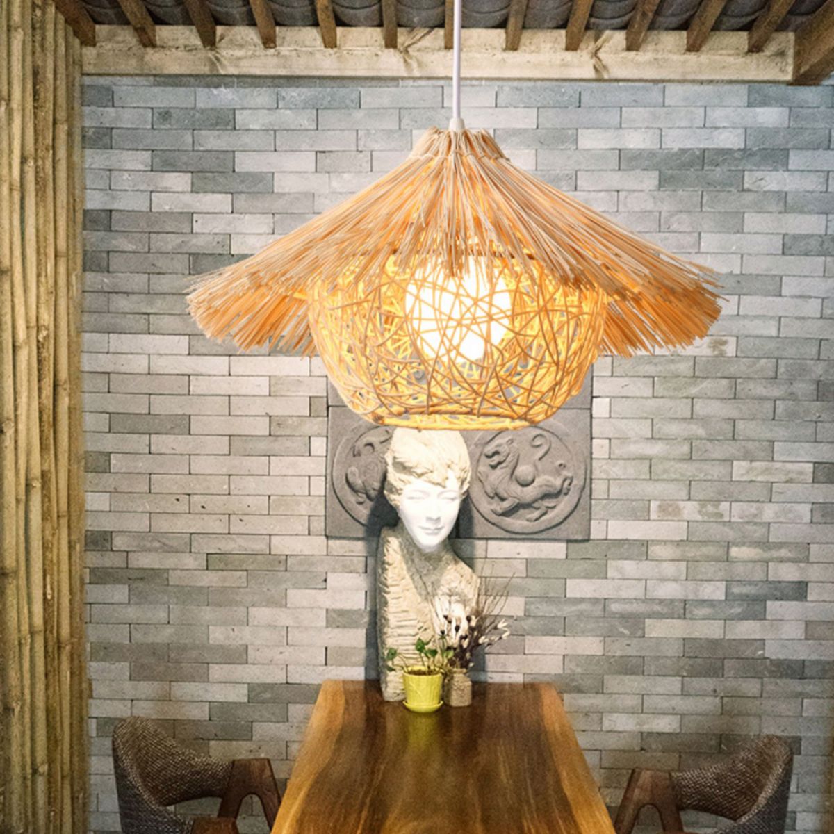 Rattan Nest-Shaped Pendant Light Fixture Asia Style Hanging Ceiling Light for Restaurant