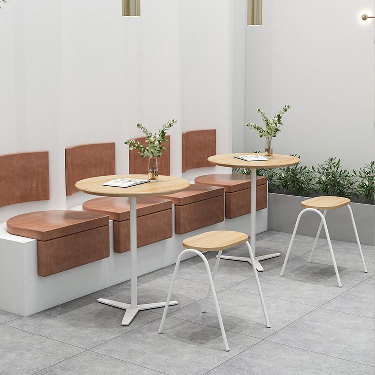 Metal Modern Round Dining Table Pine Wood Top Table for Kitchen