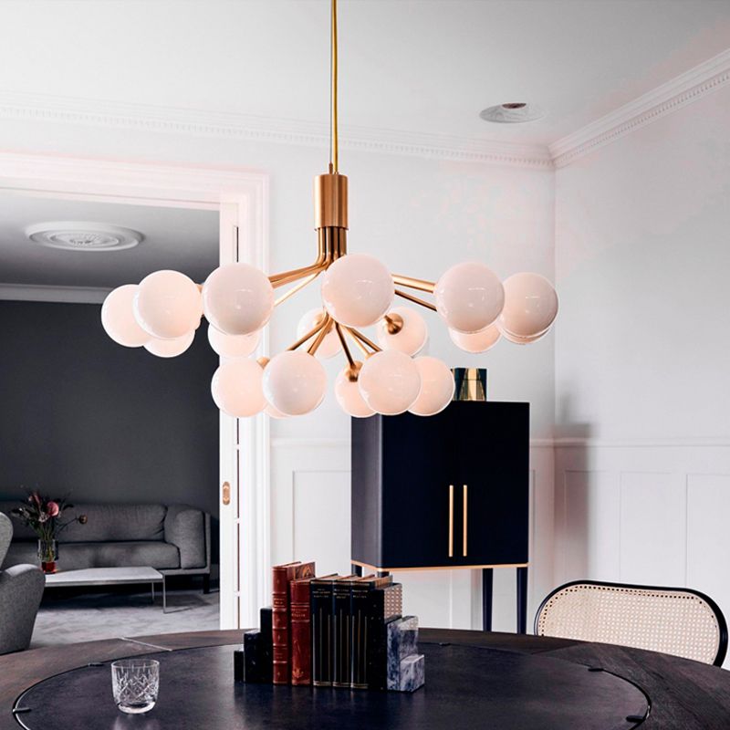 Modern Style Chandelier Light Fixture Globe Shape White Glass Pendant Light