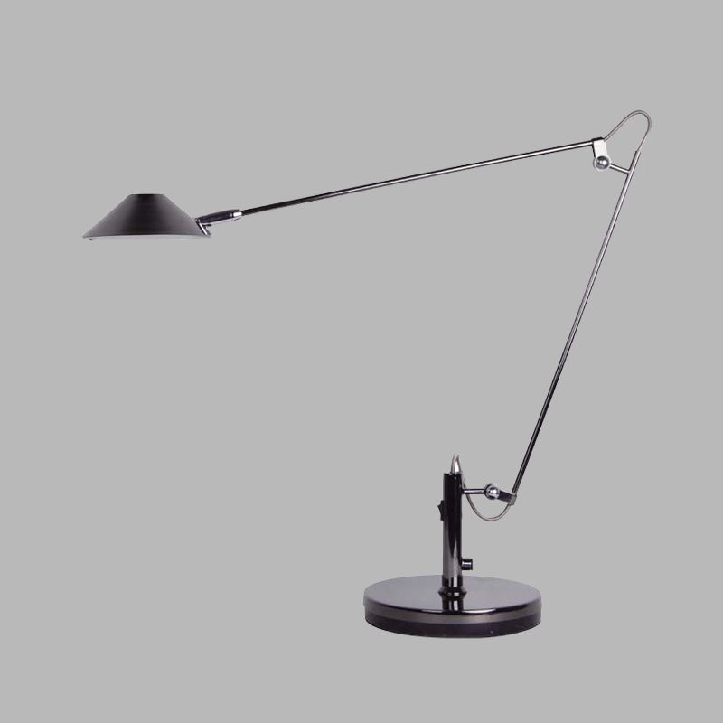 Éclairage de table conique noire Lampe de tâche de bureau LED en métal industriel avec bras long réglable
