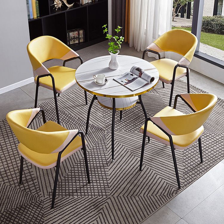 Tavolo da pranzo rotondo contemporaneo in metallo da 31,5 pollici tavolo in legno con gambe nere