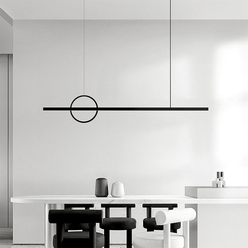 Minimalism Hanging Light Linear Island Light Fixture in Black for Dining Room