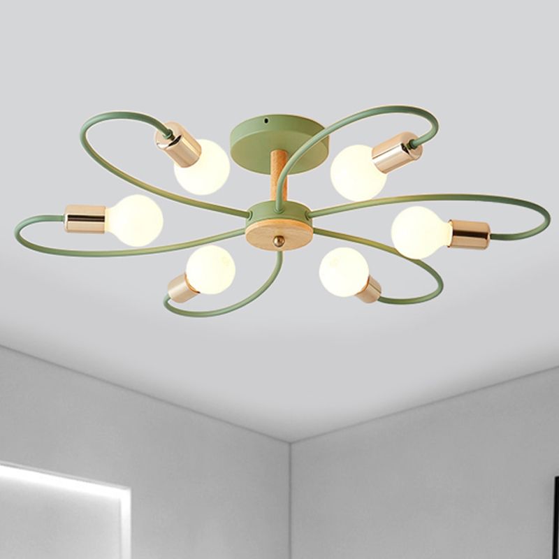 Spoetnik semi-inbouwlamp eigentijds metaal 3/6/8 lampen grijs/groen semi-inbouw plafondarmatuur met gebogen arm