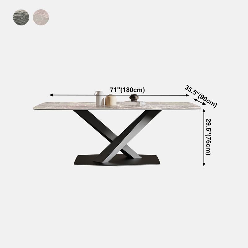 Rechthoek traditionele luxe eettafel gesinterde stenen tafel met zwarte voetstukbasis