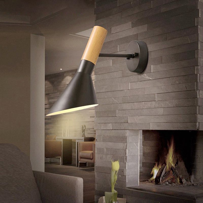 Cone Shape Wood Vanity Sconce Light Modern Style 1-Light Vanity Mirror Lights