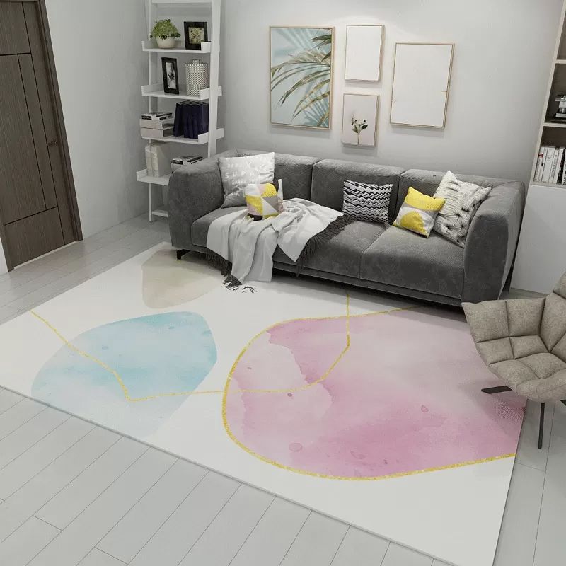 Minimalist Living Room Rug Multicolor Abstract Color Block Carpet Polyester Washable Pet Friendly Anti-Slip Backing Rug