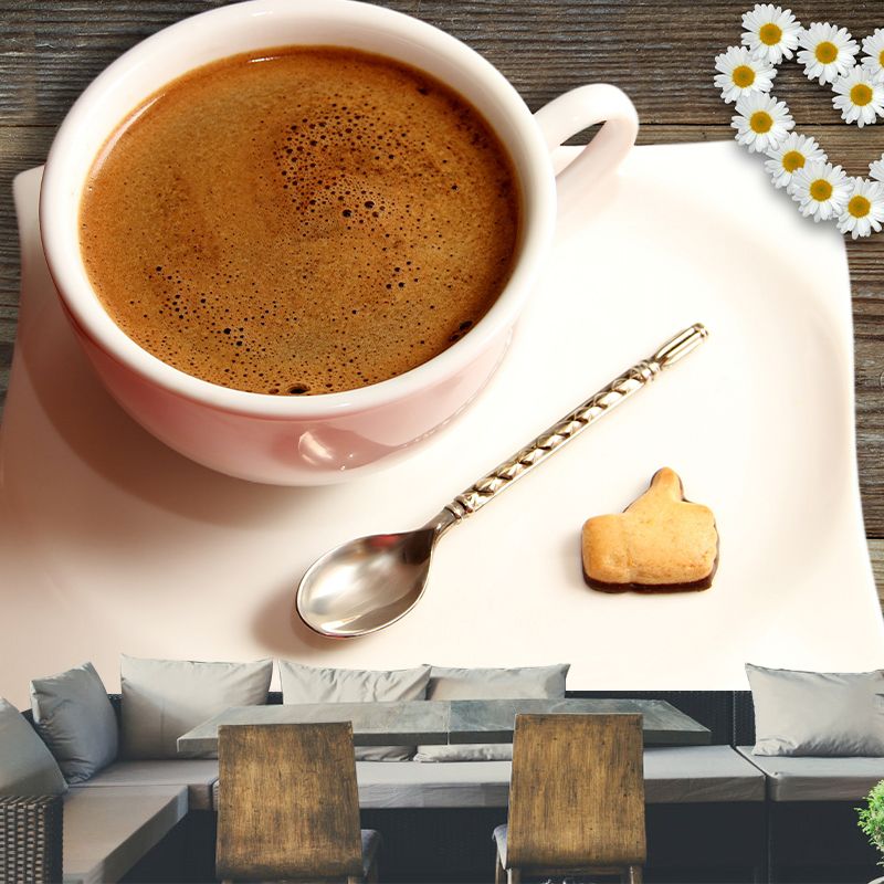 Aroma Coffee Mural Wallpaper Stain Resistant Wall Decor for Coffee Shop, Customized Size