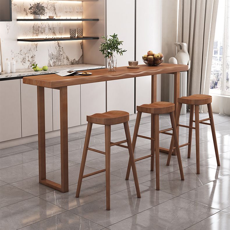 Modern Solid Wood Bar Table Brown Rectangle Bar Height Cocktail Table with Sled Base