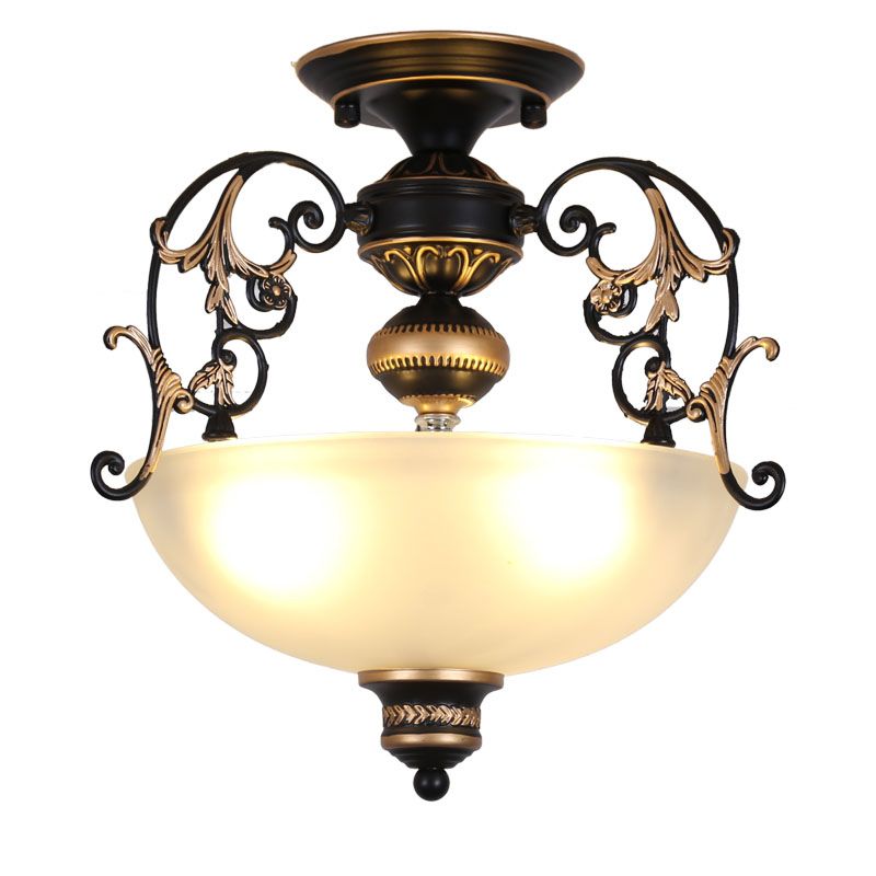 Plafondlamp in traditionele stijl, wit glas, inbouwlamp voor woonkamer