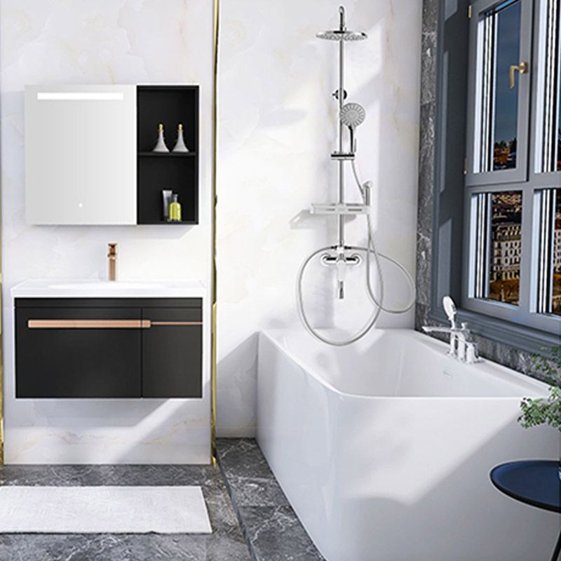 Modern Acrylic Rectangle Bathtub Soaking Back to Wall Bathtub with Drain and Overflow Trim