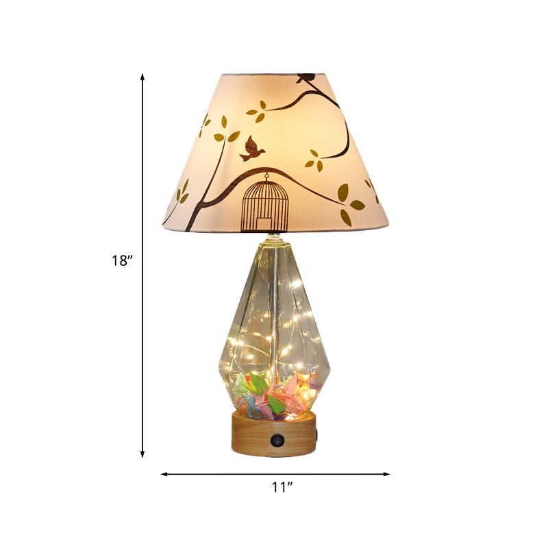Helder glas urn/diamant nachtlamp eigentijds 1-bulb slaapkamer tafellicht met kegel afdrukkende stof schaduw