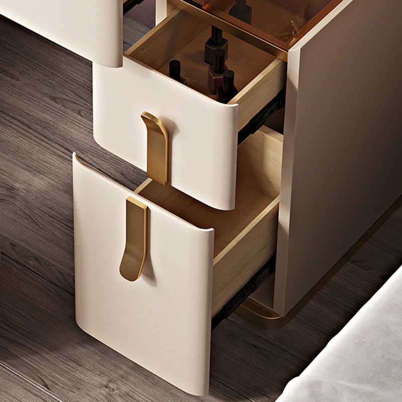 Glam Brown Glass Top Vanity Table 25.6" W 3 Drawers Dressing Table with Mirror & Stool