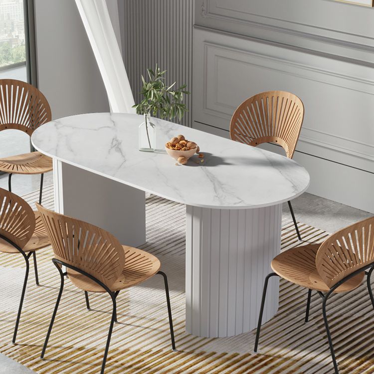 Metal Modern Oval Dining Table White Sintered Stone Table for Dining Room and Kitchen
