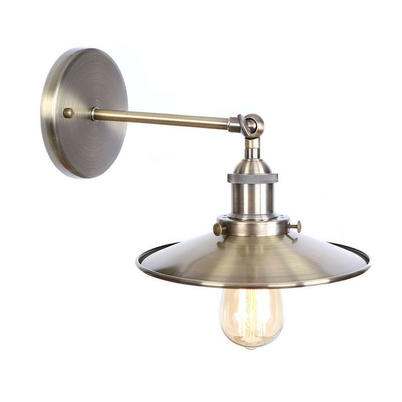 Bronze 1-Light Wall Lamp Industrial Iron Roll-Edge Saucer/Cone/Horn Wall Mount Light Fixture with Rotating Joint