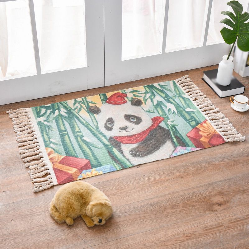 Bohemian Rug Cotton Fringe Carpet Non-Slip Backing Area Rug for Living Room
