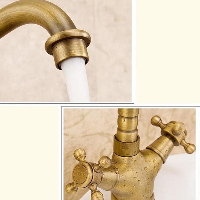 Glam Vessel Sink Bathroom Faucet Brass Cross Handles Swivel Spout Lavatory Faucet