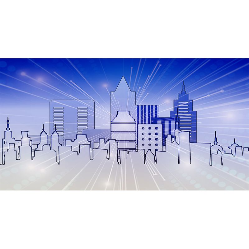 City Building Illustration Moisture Resistant Mural Wallpaper for Meeting Room