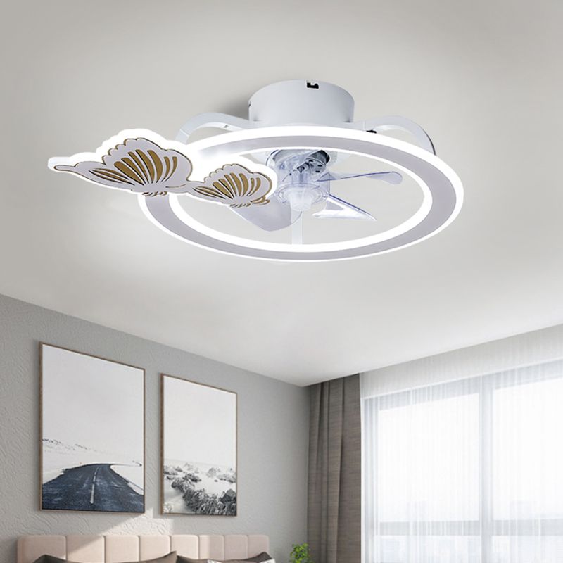 Minimalist Circle Flush Deckenventilator Metall Schlafzimmer LED Semi Flush Mount Light mit Fernbedienung