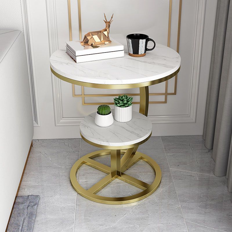 Round Slate Top Side Table 21.65" Tall Metal Abstract End Table with Shelf