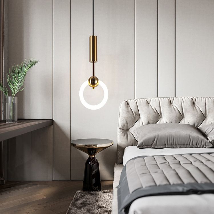 Gold Round Shape Pendant Lamp Modern Minimalist LED Hanging Lamp for Dining Table