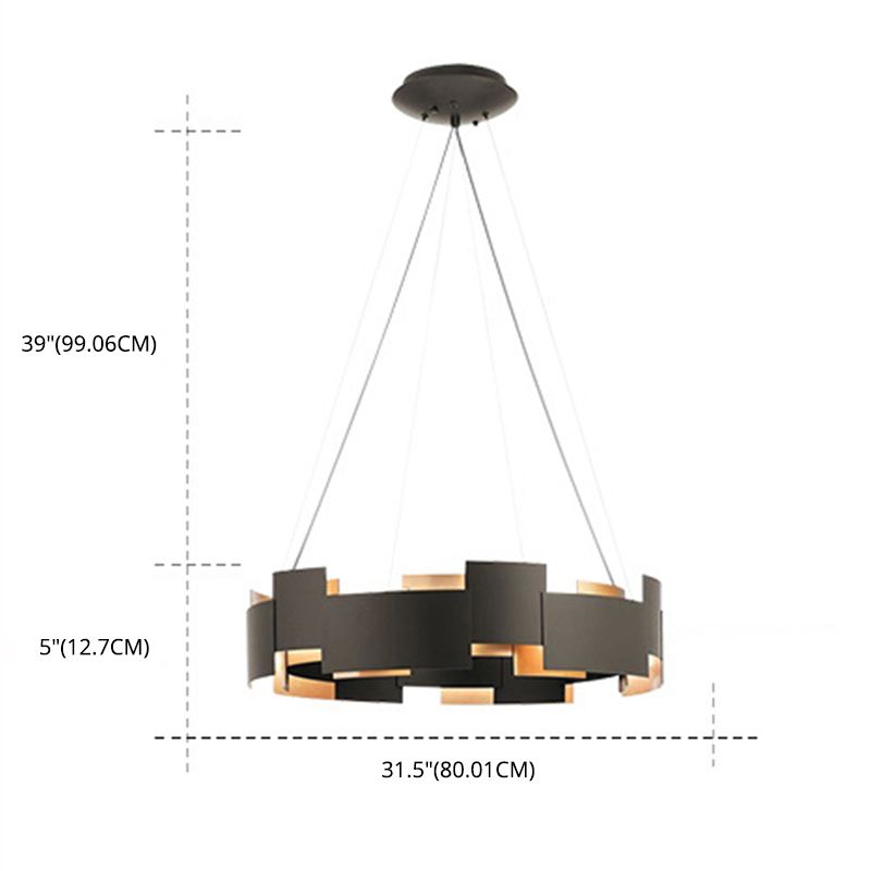 Living Room Chandelier Lighting Modern Black Hanging Ceiling Light with Circle Metal Shade
