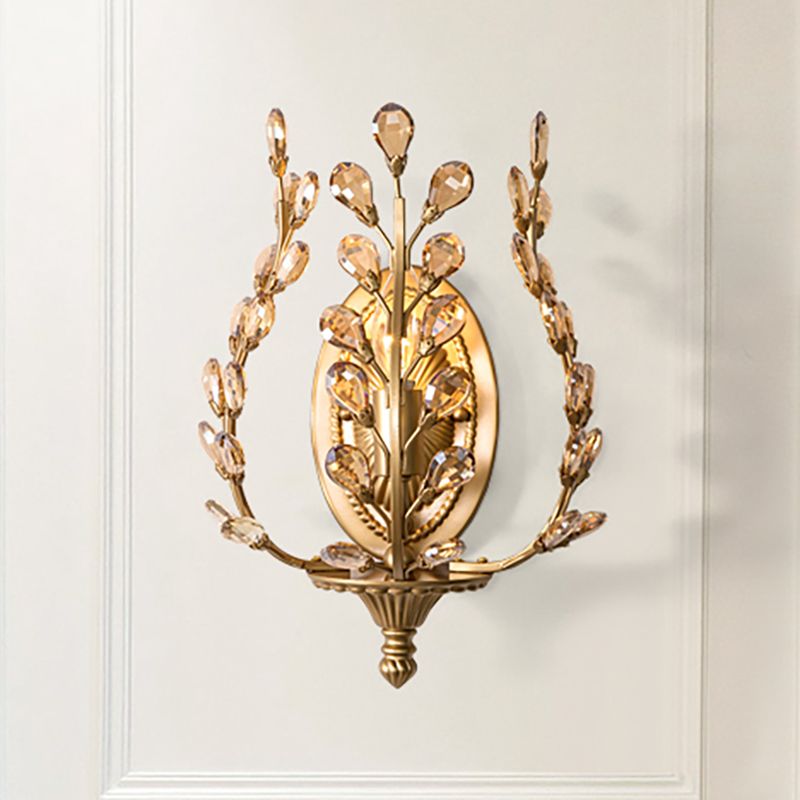 Lampe murale de vigne en or avec ambre / feuille de cristal transparent moderne 1 luminaire d'éclairage en métal léger pour le salon