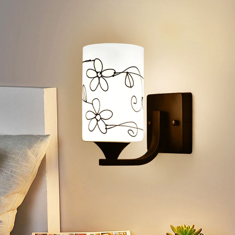 Metal Cylinder Shape Wall Light Nordic Style Wall Sconce with Glass for Living Room