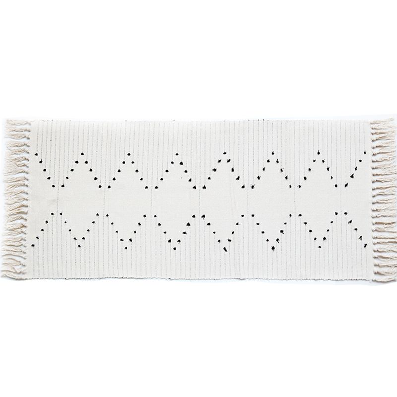 Weißer Zickzack Strickteppich böhmischer Teppich Teppich waschbarer Haustierfreundlicher Teppich für Schlafzimmer