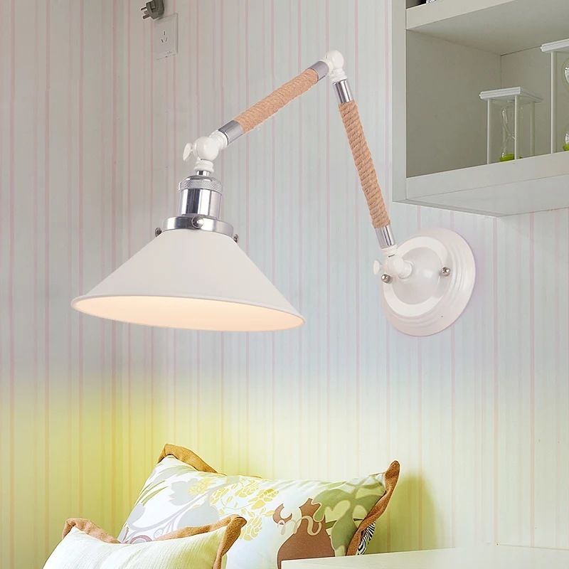 Blanc Conical Task Mur Murce Metal Nordic 1 Bulbe Metal Wall Lightture avec un bras cordé émouvant