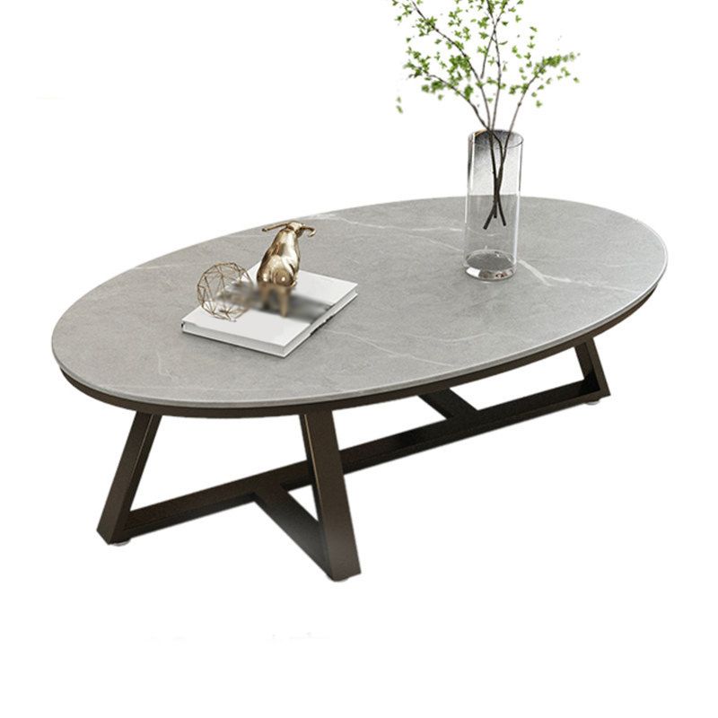 Modern Style Solid Slate Top White Gold/white/black Gold/grey Oval Coffee Table