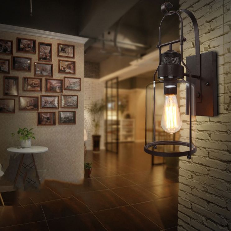Industrial Style Wall Light Glass Shade Light Sconce Light Fixture for Sitting Room