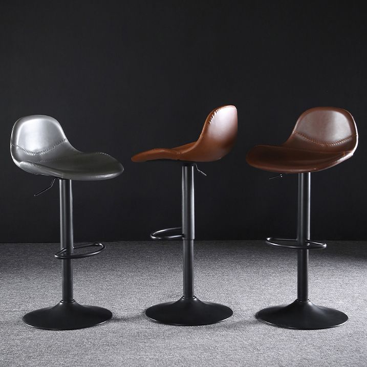 Industrial Style Swivel Leather Barstools Adjustable Low Back Stools
