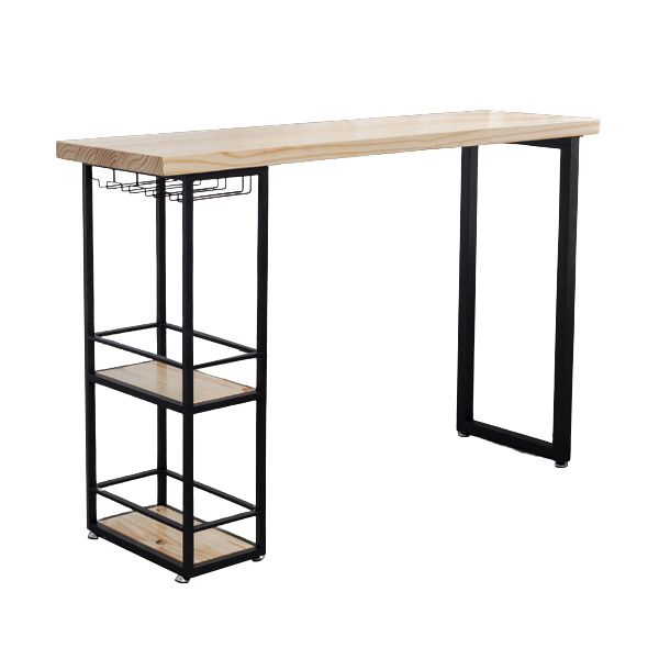 Natural Rectangle Bar Dining Table Pedestal Solid Wood Bar Height Table with Shelves