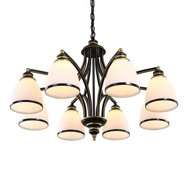 American Metal Chandelier Branch Black Pendant Lamps with White Glass for Living Room