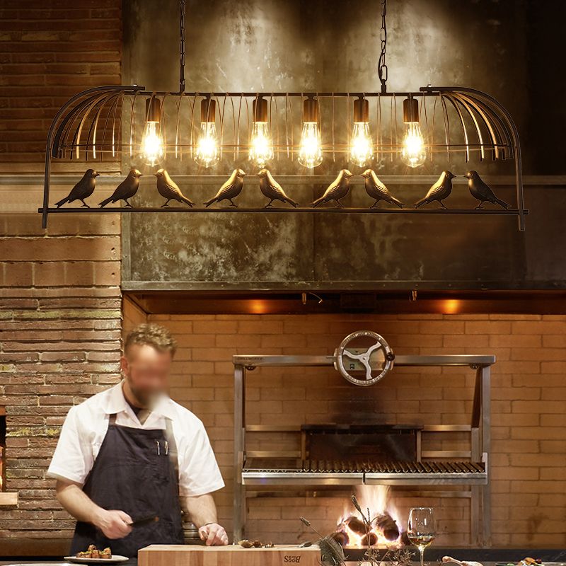 Birdcage Island Chandelier Lights Industrial Metal Chandelier Lighting Fixtures for Dining Table