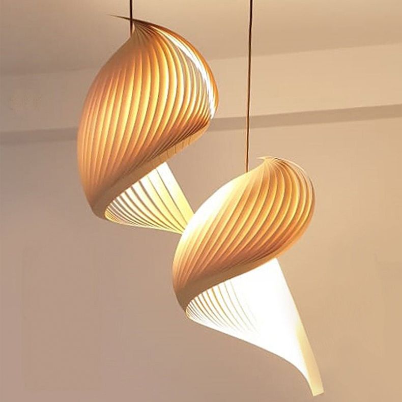 Conch Shaped Wood Pendant Light Contemporary Style Hanging Lamp for Coffee Shop