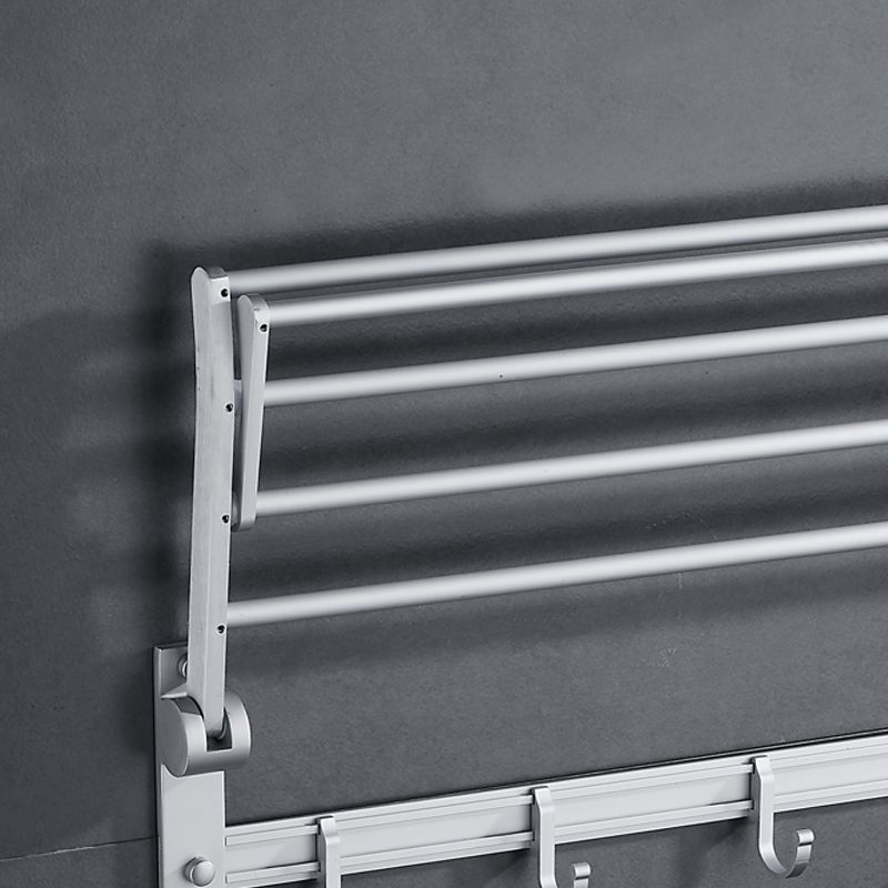 Silver Modern Bathroom Accessory Set with Bath Shelf/Towel Bar & Robe Hooks