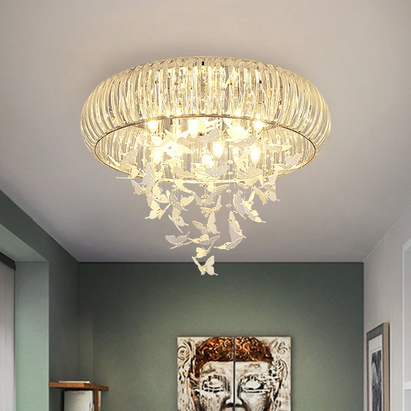 Ring-Unterputzleuchte mit Kristallprismen, moderne LED-Deckenbeleuchtung in Weiß mit Schmetterlingsdesign, stufenloses Dimmen mit Fernbedienung und 3-Farben-Licht