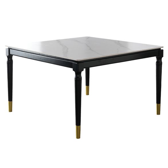 Solid Wood Mid-Century Modern Table White Sintered Stone Table with 4 Legs