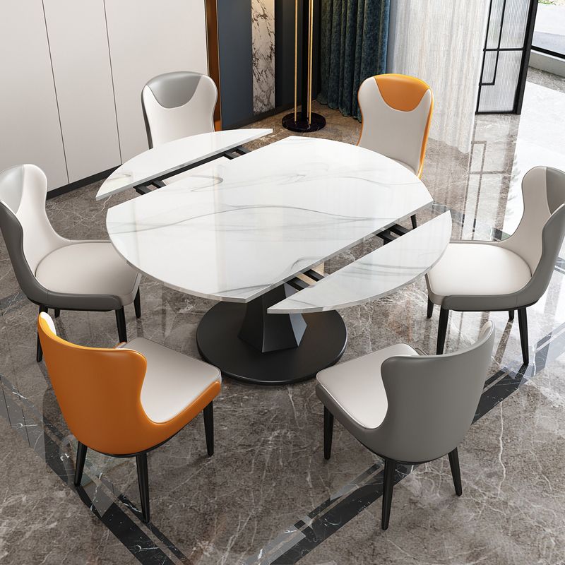Modern Pedestal Dining Table Stone Top Dining Table with Leaf Extension