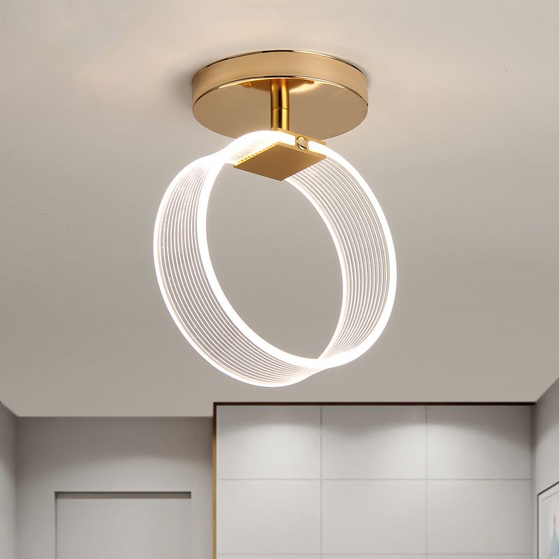 LED-gangplafondlamp Modern zwart/goud, semi-inbouwverlichting met ronde acrylkap