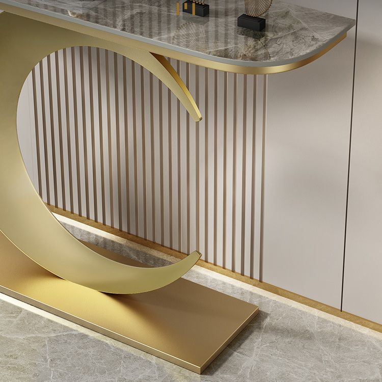Modern Stone Console Accent Table Half Moon Iron End Table for Hall