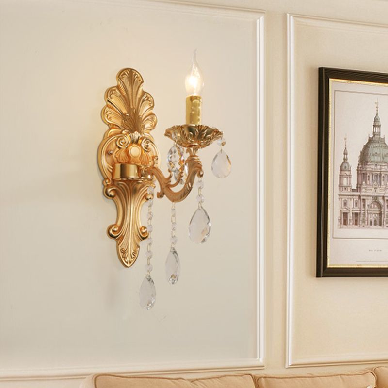 1-Light Candelabra Wall Lighting Idea Mid Century Gold Finish Metallic Wall Mount Lamp Fixture