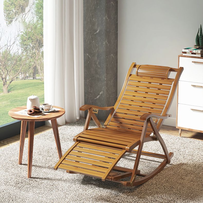 Traditional Rocking Chair Bamboo Solid Color Trapezoidal Back Indoor Rocking Chair