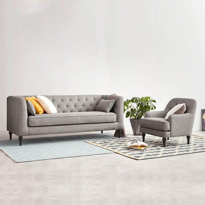 Tufted Fabric Sofa with Tuxedo Arm in Gray Contemporary Style