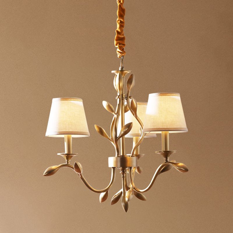 Conical Chandelier Light Fixture Traditional White Fabric Shade Pendant Lighting for Restaurant