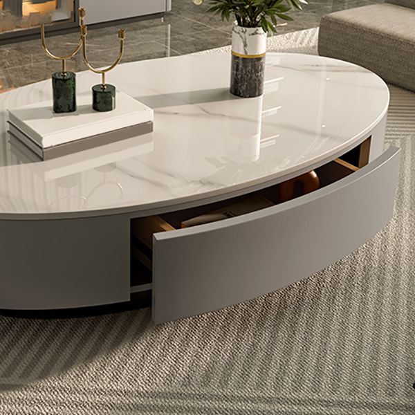 Glam Oval Slate Top Coffee Table 13.77" Tall Cocktail Table with Storage