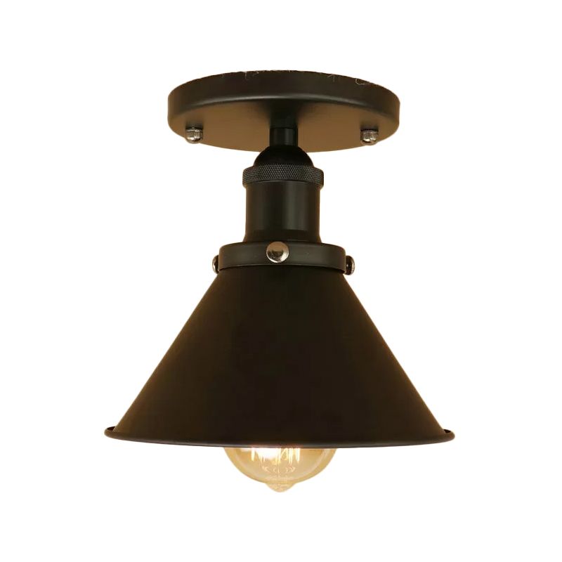 Mini plafonnier à abat-jour conique en fer industriel, 1 lumière, rouille/noir/cuivre, éclairage semi-monté