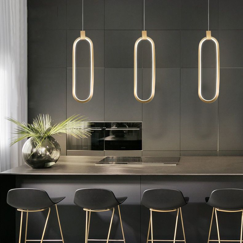 Minimalist Style LED Hanging Pendant Light Oval Pendant Light Kit with Metal Shade