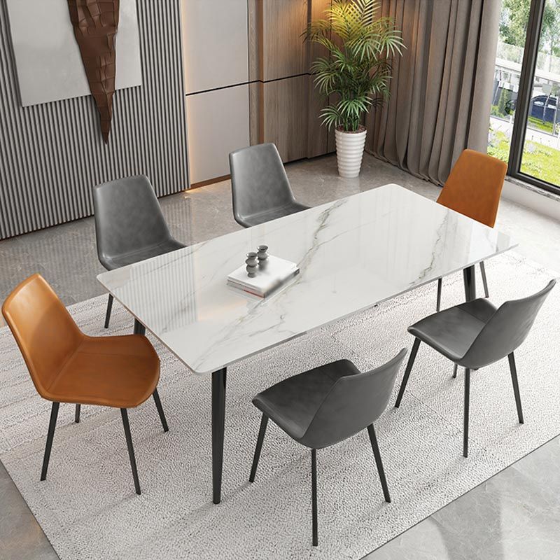 Rectangle 4 Legs Kitchen Table Industrial Sintered Stone Dining Desk